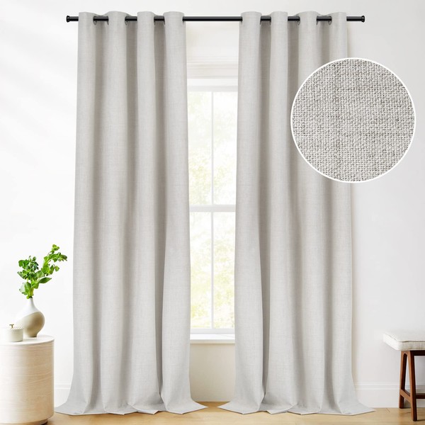 RHF Primitive Linen Blackout Curtains 84 Inches Long, Black Out Curtains 84 Inch Long 2 Panels Burg, 100% Blackout Curtains for Bedroom/Living Room, Grommet Curtains-(50x84, Greyish Beige)