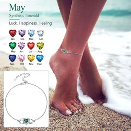 Silvora Women's Anklet 925 Silver Infinity Anklet Adjustable Heart Zirconia Infinity Anklet 22 cm Long Summer Barefoot Ankle Bracelet for Women Girls, Sterling Silver