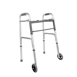 MediChoice Dual-Release Two Button/Folding Walker, Height Adjustable with 5 Inch Wheels, Aluminum, 300 lb. Capacity (1 Each)