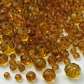 Xinhongo 600pcs Crystal Glass Beads 3mm 4mm 6mm 8mm 10mm Rondelle Faceted Crystal Beads Spacer Beads for Necklace Bracelet Earrings DIY Jewelry Crafts Making Supplies(Amber)