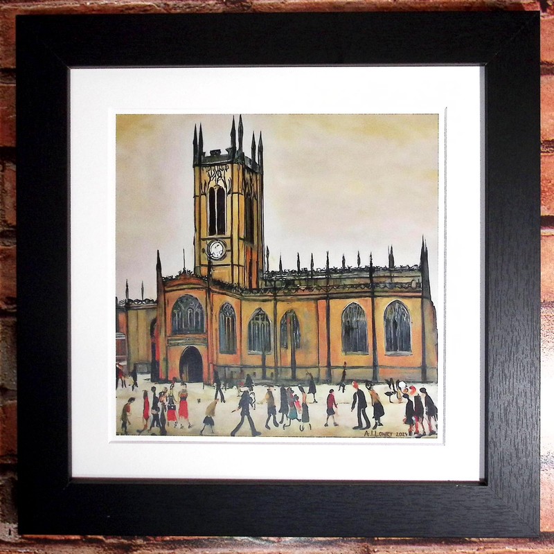 Greetingles Lowry-Style 12"/31cm Square Framed Print. Beautiful Black Ash Frame