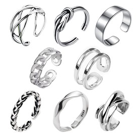 Vigetto Men's Ring, Accessories, Metal Silver Plated Ring, Stylish, Simple, Adjustable, Popular Set of 8, Metal