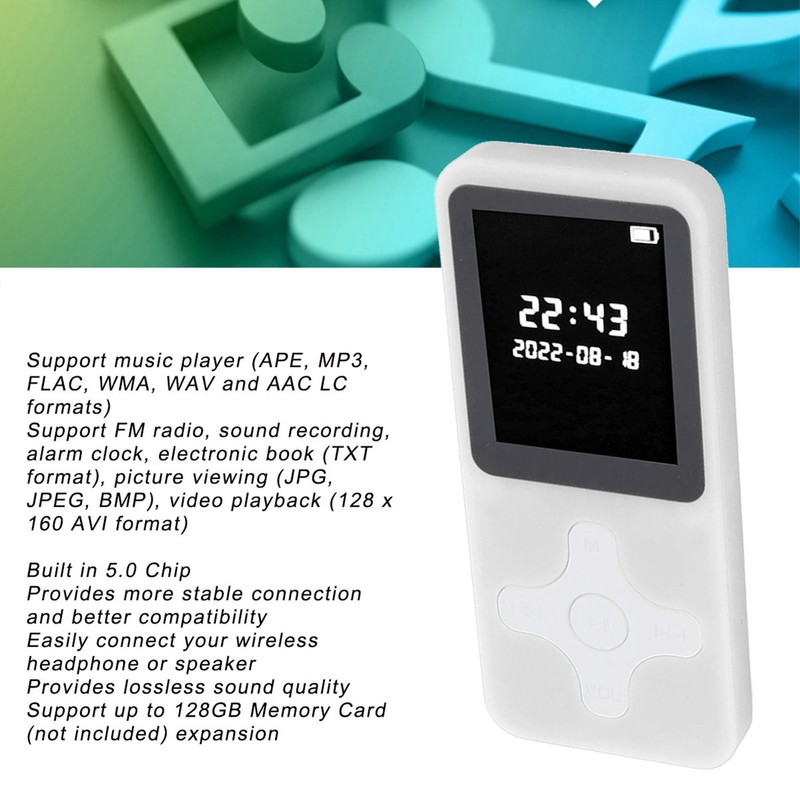 MP3 Player Bluetooth 5.0 1.77in LCD Screen Portable HiFi Music