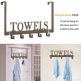 Towel Hooks for Bathroom Over the Door Hooks Wall Mount Rack Holder, Heavy Duty Robe Hooks Hanger for Metal Sandblasted Organizer for Towel Clothes Bag Robe(Coffee)