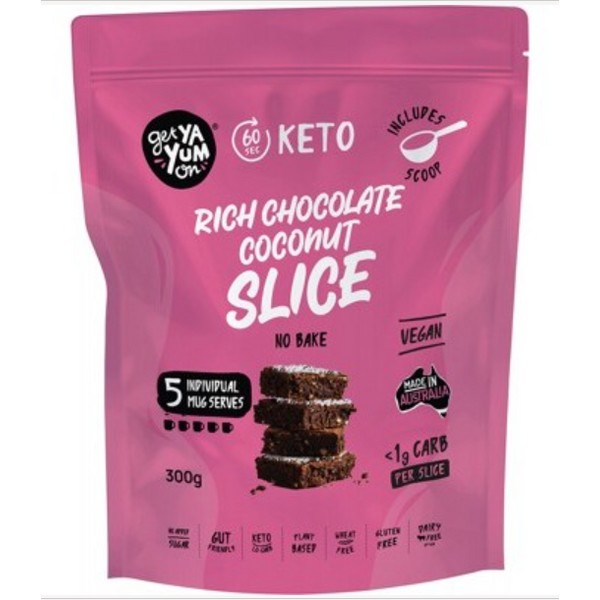 Get Ya Yum On (60 sec Keto) Rich Chocolate Coconut Slice (No Bake) 300g Value Pack