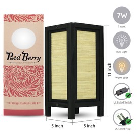 RED BERRY THAILAND LANNA LAMP - Vintage Handmade Asian Bamboo, Decorative Square Chinese for Bedroom Nightstand, Japanese Table Japanese Lamp Classic Bamboo ArtG8RS