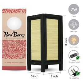 RED BERRY THAILAND LANNA LAMP - Vintage Handmade Asian Bamboo, Decorative Square Chinese for Bedroom Nightstand, Japanese Table Japanese Lamp Classic Bamboo ArtG8RS