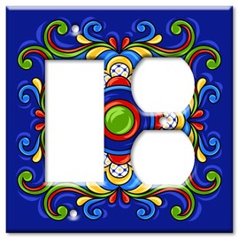 Art Plates - Decorative Light Switch Plate Cover Plate - Decorative Metal Wall Plate - Combo: Decora - Outlet - Dark Blue Mexican Talavera Tile (PRINTED IMAGE) - (Made in USA)