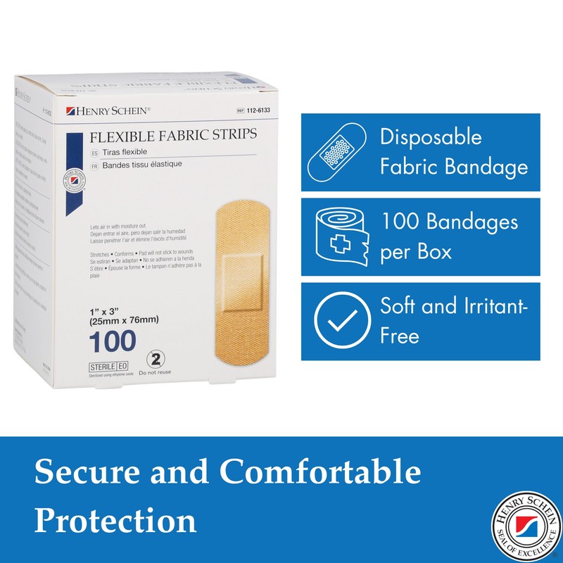 Henry Schein Sterile Adhesive Fabric Bandages, 1" x 3" –