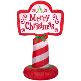 Gemmy 3.5' Candy Cane Merry Christmas Sign Inflatable