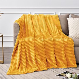 BEDELITE BEDELITE Fleece Blanket - 3D Ribbed Jacquard Decorative Yellow Throw Blanket for Couch & Bed, Lightweight Warm Cozy Soft Fuzzy Blankets All Seasons Suitable 50x60 inches