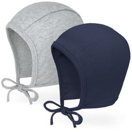 JELLYTREE Gorro de bebé 100% algodón suave con orejeras para niños pequeños, gorro de hospital, gorro de piloto, 3 m, 6 m, 12 m, 24 m, Paquete de 2: Gris + Azul Marino., 3-6 Meses
