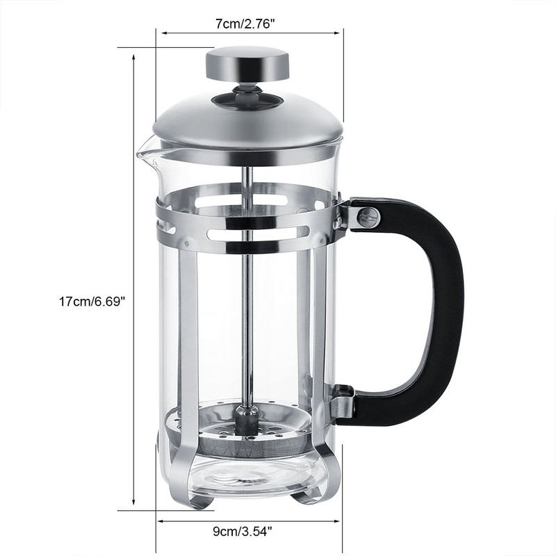 350ml Stainless Steel Glass Cafetiere French Filter Tea Coffee Pot