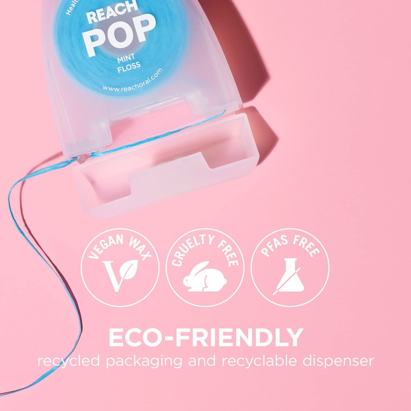 REACH POP Dental Floss, Mint, Plaque Remover for Teeth, Shred