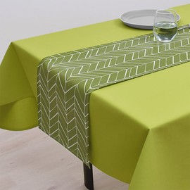 Style Decor W2702430 Laminated Table Runner, Waterproof, Scandinavian Table Center, 82.7 inches (210 cm), Wipable, Green, Feather Pattern, Geometric