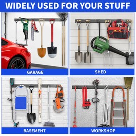 CRXCRC Garden Tool Organizer Wall Mount, 48inch Heavy Duty Garden Tool organizer Storage System, Easy Install With 7 Adjustable Hooks, For Garage, Basement, Shed, Workshop(Black)