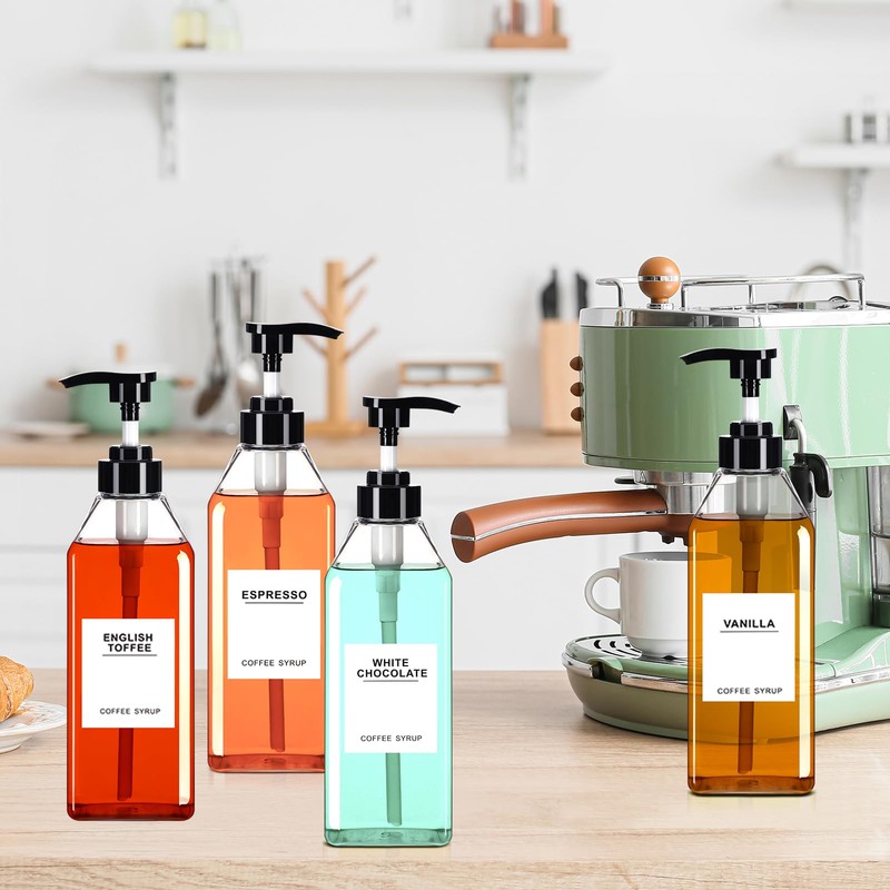 Nuogo 6 Pcs Coffee Syrup Dispenser Bottles Set 750ml, 500ml,