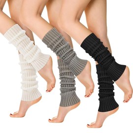 3 Pairs Leg Warmers, Winter White Leg Warmers, Leg Warmers Ladies, Black Leg Warmers Cream Leg Warmers, Fashionable Boots Cuffs Knee Socks Leg Warmers Ladies 80s For Warm Leg Ballet Dance Skating Yoga