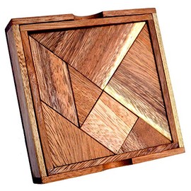 Tangram Box 7 Small, Small Chinese Wooden Puzzle with 7 Pieces, Tangram Puzzle, 1250 Figures Puzzle Together with Tangram Templates, Laying Puzzle, Children's Puzzle, Family Puzzle, School