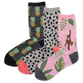 Hot Sox Women's Fun Conversation Starter Socks-3 Pair Pack-Cute & Funny Gifts, Jungle Crew, 4-10