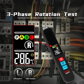 BSIDE AVX1 Berührungsloser Phasenprüfer Spannungsprüfer 3 Phasen Messer mit Farb-LCD & LED & Akustischem Signal Kontaktloser Stromprüfer AC 12-1000V/90-1000V Phase Finder Sequence/Rotation Tester