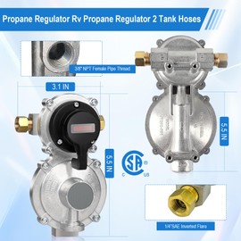 Rv Propane Regulator 2 Tank Hoses, LP Gas Regulator 2-Stage Auto Changeover Kit, Dual Tank Hoses with Propane Tank Gauge, Two-Cylinder Connection Setup for Camper & Trailer Gas Systems.