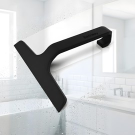 Bathroom Glass Shower Door Squeegee, Silicone & Metal, Black, 10"W x 9.2"L