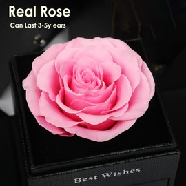 Preseved Rose Box for Mother's Day Gifts,Forever Pink Rose Jewelry Gift Box, Enchanted Real Rose with 925 Sterling Silver heart Necklace, Eternal Flower for Mum Wife Girlfriend Her On Birthday.