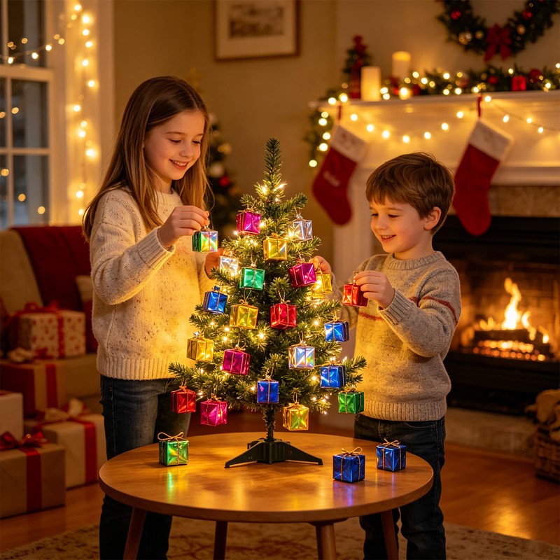 Aixiasen 24Pcs Mini Christmas Tree Ornaments,Small Hanging Gift Box Decor