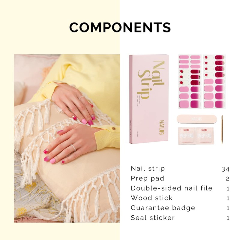 NAILOG Semi-hardened Gel Nail Stickers (34 Pieces), Long Lasting, Salon