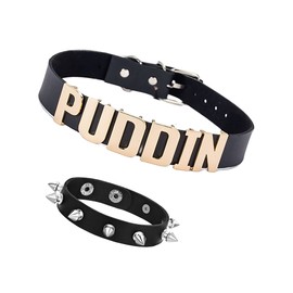 Puddin Gargantilla Collar Punk Pulsera de Cuero con Pinchos para Mujer Halloween Disfraz Cosplay, aleación, Aleación.,