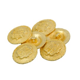 Mibo - 6 Botones Metalicos de Vástago de Zinc Fundido a Presión, Escudo Militar con Borde Trenzado, 36 L (22 mm), Oro Mate