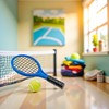 Blue and Green Miniature Tennis Racket Set, 1/12 Scale Accessories,