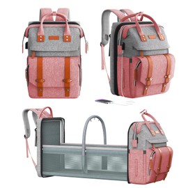 RECALLA Diaper Bag Backpack with Changing Station, Large Diaper Bag, Multifunctional Diaper Bag, Baby Bag, PinkGray
