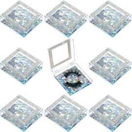 8 Pieces 3D False Eyelashes Packaging Empty Lash Case, Glitter Eyelash Box Square Eyelash Storage Boxes with Glitter Paper and Clear Tray Lash Boxes for Women Girls Eyelash Care (Silver)