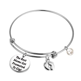 FEELMEM New Grandma Gift The Best Moms Get Promoted to Grandma Bangle Bracelet with Baby Footprint Charm (Gigi)