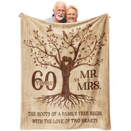 Happy 60th Anniversary Wedding Gifts, Flannel Soft Blanket Decor, 60th Anniversary Romantic Gifts for Couple Parents, Best 60 Year Wedding Anniversary Decorations - 50x60 inches