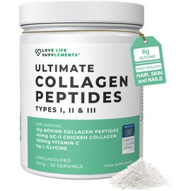 Ultimate Collagen Peptides by LLS | Hydrolysed Bovine Collagen Types I, II & III | With Vitamin C & Glycine | Supports Joint, Ligament & Tendon Strength | Aids Muscle Building & Recovery | Unflavoured | 547g | 30 Servings