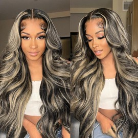 FB/27 Balayage Highlight Ombre Lace Front Wig Human Hair 250 Density Body Wave 13x4 HD Transparent Lace Front Wigs Human Hair Pre Plucked 26 Inch Ash Blonde Wig Human Hair for Women With Baby Hair