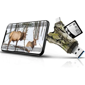 HuntEmUp Trail Camera Viewer SD Card Reader,4 in 1 SD and Micro SD Memory Card Reader Compatible with Phone/Laptop,Trail Camera SD Card Viewer to View Focus Hunting Game Camera Photos Videos Phone