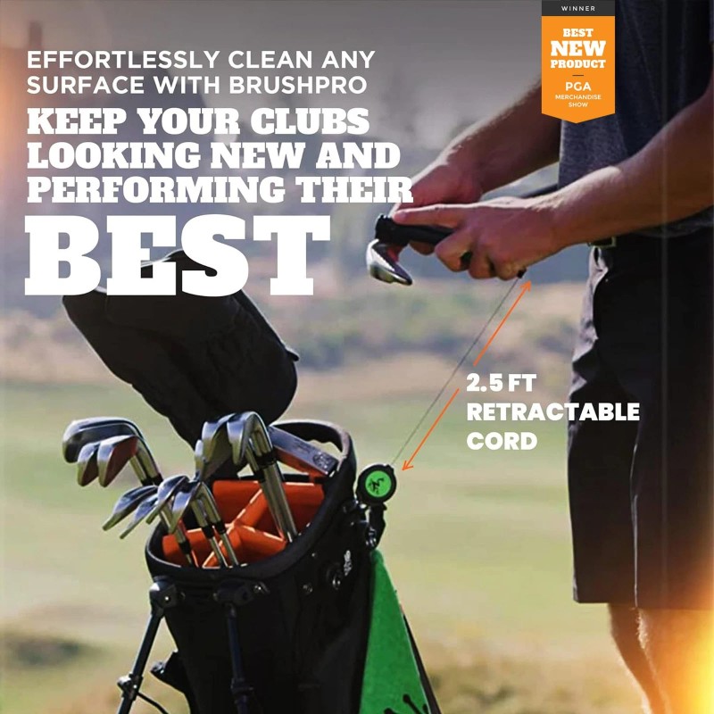 Frogger Golf Club Cleaning Brush with Retractable Cord and Replaceable