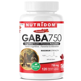 Nutridom GABA 750mg – Maximum Strength Gamma-Aminobutyric Acid – Vegan, Non-GMO, Gluten-Free – Relaxation & Cognitive Support – 120 Vegan Capsules
