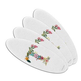 Letter T Floral Monogram Initial Double-Sided Oval Nail File Emery Board Set 4 Pack