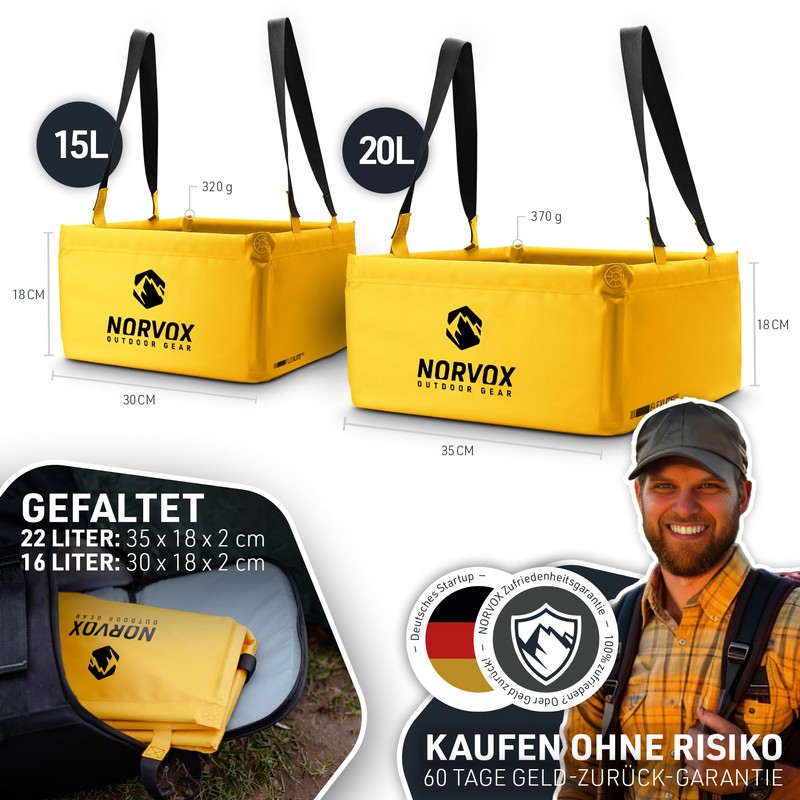 NORVOX Outdoor Folding Bowl - 15 L - Yellow Foldable