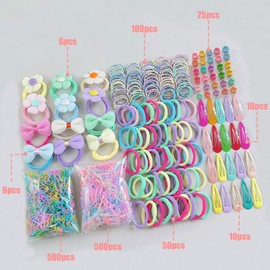 Kids Hair Accessories, 1207 Piece Set, Children's Hair Elastic, Flower Ribbon, Kids Hair Elastic, Tangle-Free, Painless, Stylish, Cute, Baby Hair Clip, Baby Hair Pin, Patch Pin, Bangs Clip, Toddler