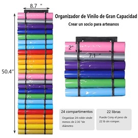 Soporte para Rollo de Vinilo, Organizadorde Vinilo con 24 Compartimentos, Organizador de Vinilo Plegable con Ganchos de Puerta y Correa, Organizadores Colgar En La Pared/sobre La Puerta (Negro)