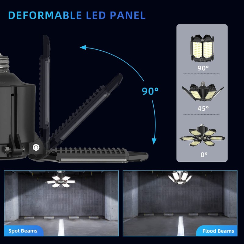 Adiding LED Garage Ceiling Light - 2 Pack Adjustable 20000lm