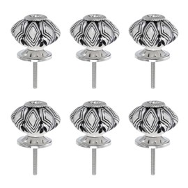 sourcing map 6 Pcs Floral Ceramic Pull Knobs, Vintage Round Cabinet Knobs, Black Rhombus Ceramic Knobs Pumpkin Knobs for Kitchen Cabinet, Door & Drawer, Wardrobe, Cupboard