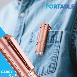 HECLOUD Mini Flashlight 300 Lumens - 3 Modes (High/Low/Strobe) - Rose Gold Penlight with Clip - USB Rechargeable, Tail Switch, Includes Android Charging Cable - for Home, Outdoor, Emergency