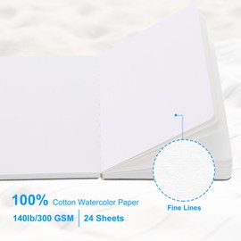 PATIKIL Watercolor Journal, 24 Sheets 4x4 Inch 100% Cotton Cold-pressed Watercolor Paper Handbook Sketchbooks 140lb/300 GSM Coarse Lines for Art Painting Drawing Artist, Gray